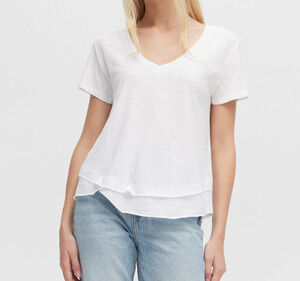 Cheerleader Ava V-Neck Mock layer Tee White Size M, casual, comfy, fresh, boho